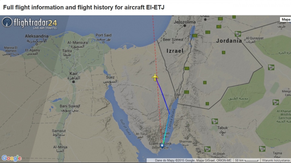 Miejsce katastrofy Airbusa A321. Mat. www.flightradar24.com