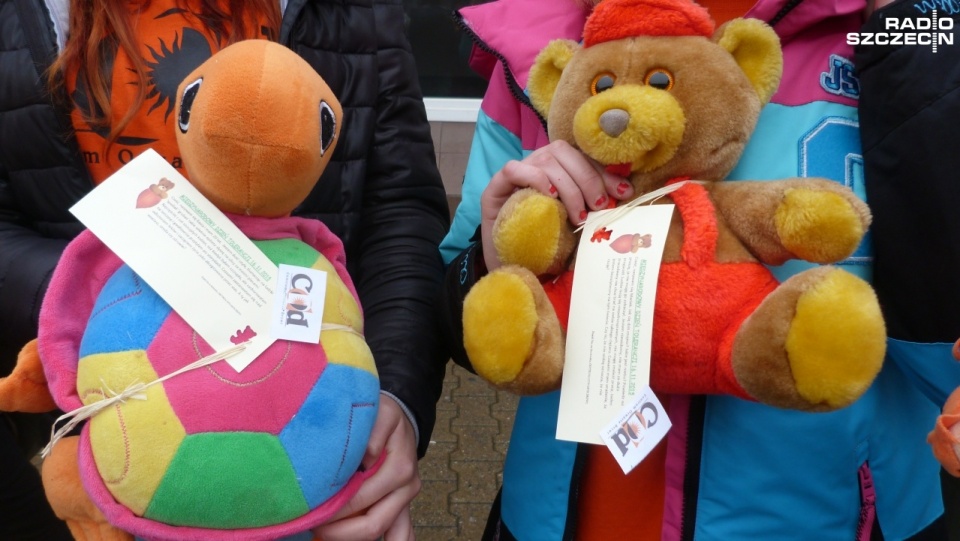 Ponad dwieście pluszaków rozdały w poniedziałek na ulicach Stargardu wolontariuszki Centrum Otwarte Drzwi. Fot. Elżbieta Bielecka [Radio Szczecin]
