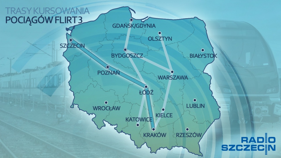 Na tych trasach kursują pociągi Flirt3. Graf. Łukasz Rabikowski [Radio Szczecin]