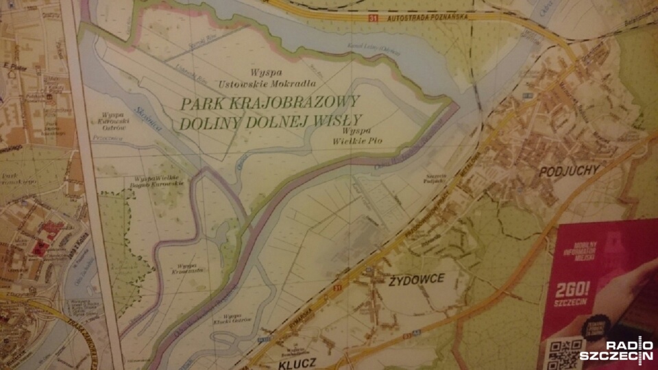 Z map wynika, że na Prawobrzeżu znajduje się "Park Krajobrazowy Doliny Dolnej Wisły". Fot. Paulina Muskała [Radio Szczecin]