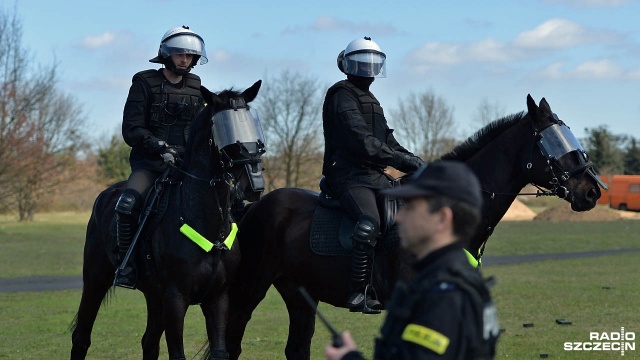 Agresywny tłum kontra policjanci i konie. Takie starcie odbyło się w czwartek przy strzelnicy na szczecińskim Krzekowie. Fot. Łukasz Szełemej [Radio Szczecin] Policyjne konie w akcji. W ruch poszły kamienie [WIDEO, ZDJĘCIA]