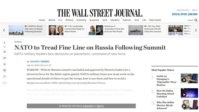 Wojska na wschodniej flance NATO muszą przede wszystkim uniknąć bezpośredniej konfrontacji z Rosją - w takich słowach opiniotwórczy Wall Street Journal komentuje decyzję sojuszu o wzmocnieniu swojej pozycji w Europie Środkowo-Wschodniej.
