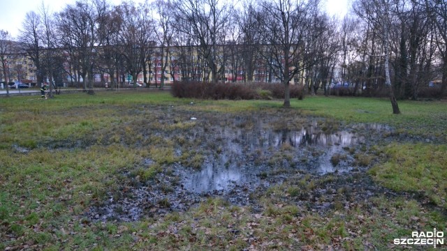 Wielka plama ropy koło placu zabaw