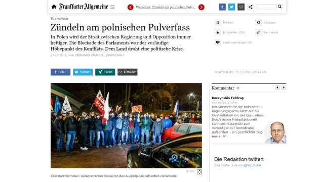 Prasa w Niemczech obszernie komentuje protesty antyrządowe w Polsce. Największe gazety przypisują winę za eskalację konfliktu politykom Prawa i Sprawiedliwości i oskarżają ich o niszczenie praworządności w Polsce.