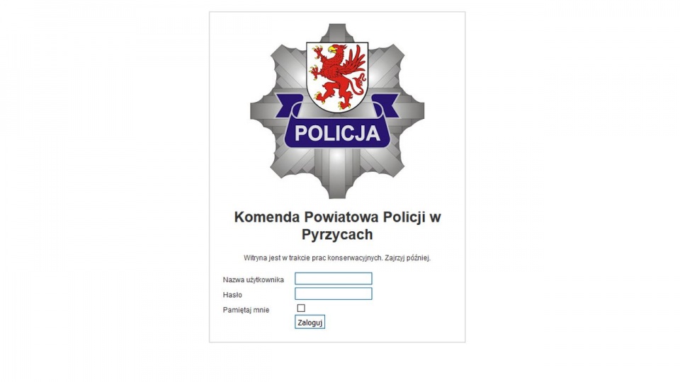 Strona pyrzyckiej policji została zablokowana. Fot. www.pyrzyce.policja.gov.pl