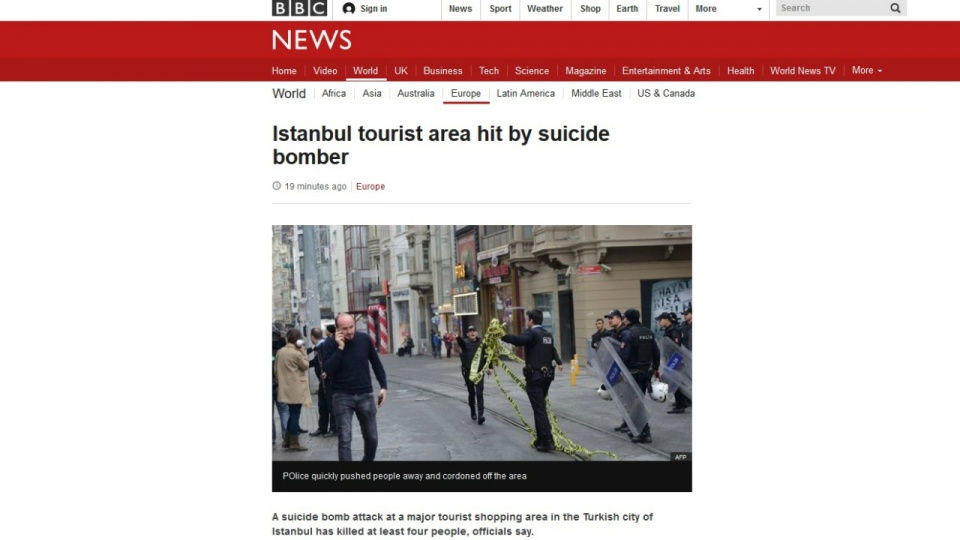 Policja zabezpieczyła miejsce zamachu. Fot. www.bbc.com