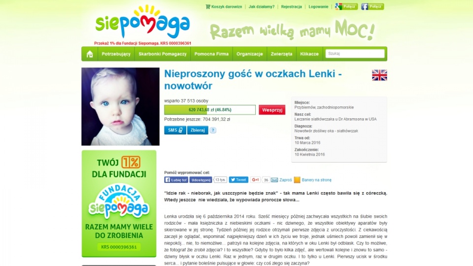 Zbiórkę na rzecz Lenki prowadzi Fundacja Siepomaga. Fot. www.siepomaga.pl
