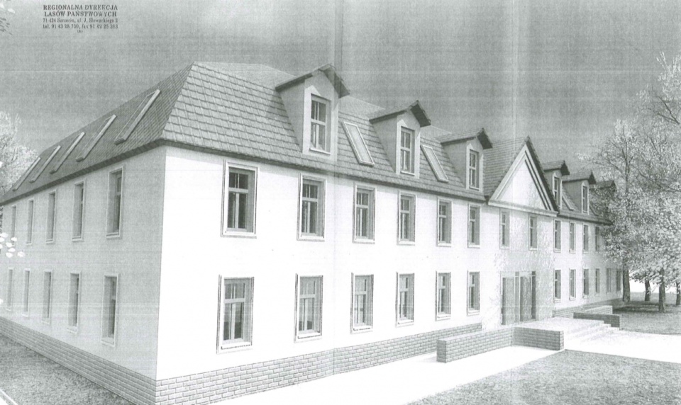 Propozycja wyglądu budynku RDLP. Materiał przekazany przez Klub Kniejołaza.