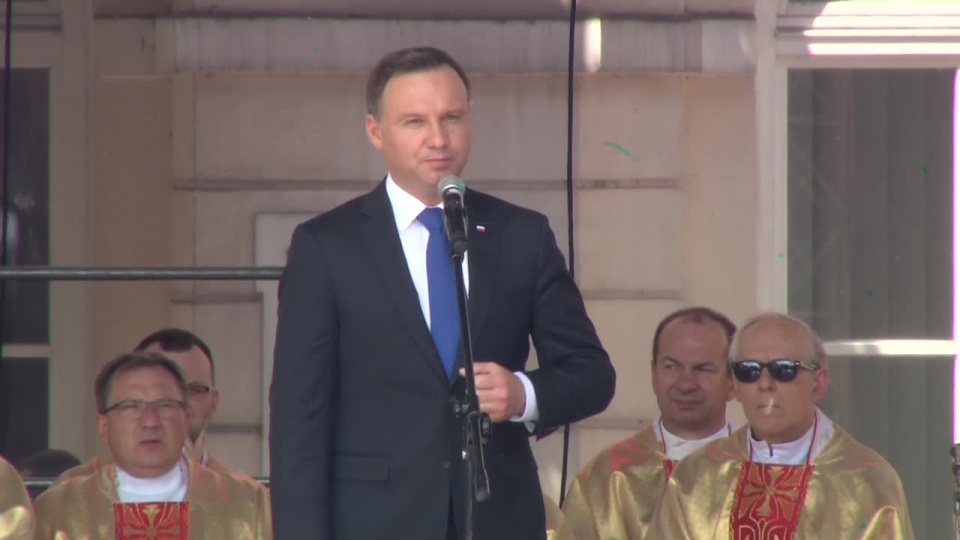 Prezydent Andrzej Duda na płockich obchodach 40. rocznicy wystąpień robotniczych z czerwca 1976 roku. Fot. TVN24/ x-news