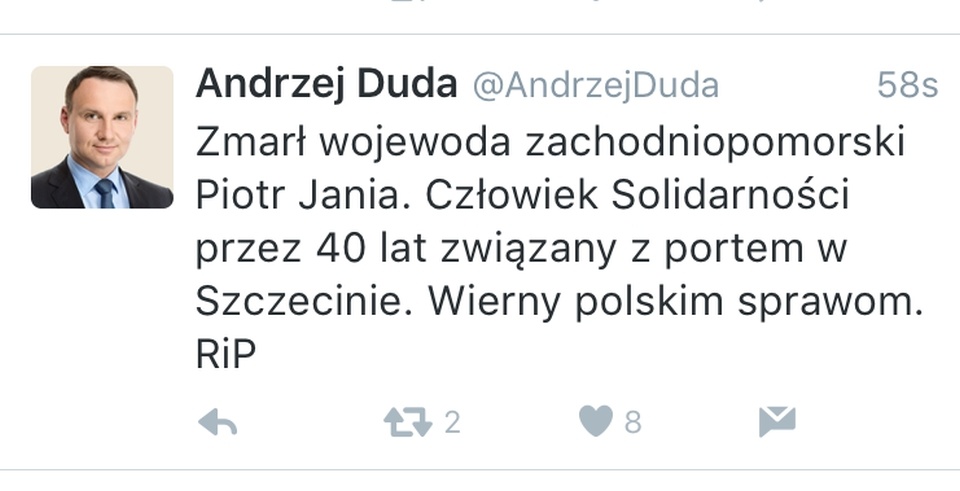 Wpis prezydenta Andrzeja Dudy. Fot. twitter.com