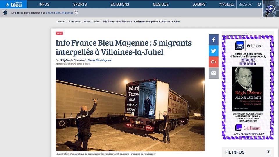 Polski kierowca nieumyślnie przewiózł pięciu Irakijczyków. Fot. francebleu.fr