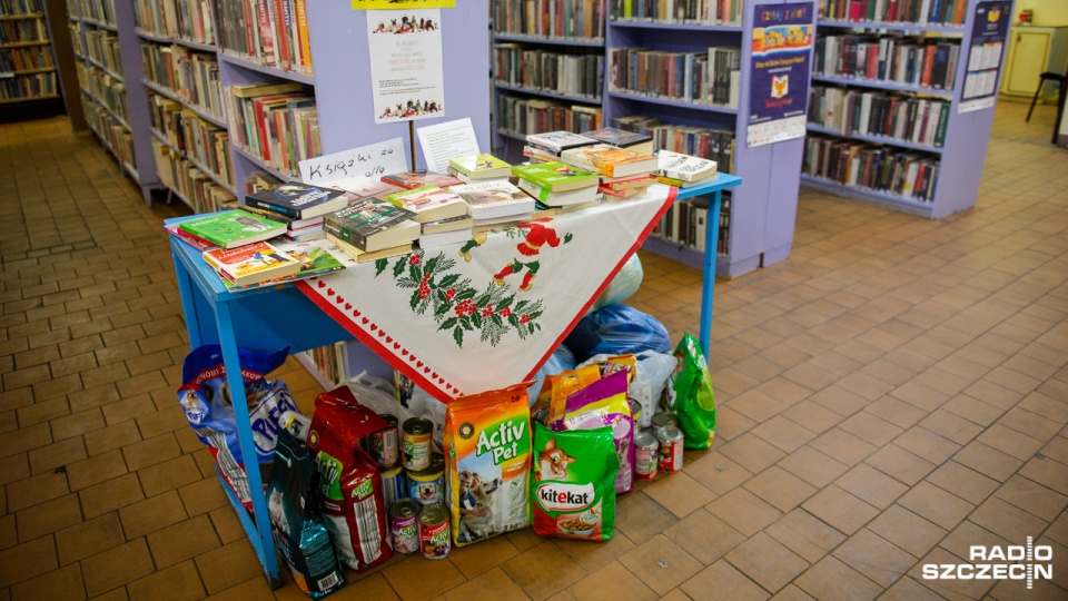 Bibliotekarze w Szczecinie zbierają karmę oraz koce dla psów i kotów ze schroniska dla bezdomnych zwierząt. Fot. Konrad Nowak [Radio Szczecin]