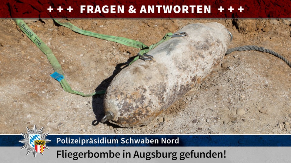 W Augsburgu znaleziono bombę z II wojny światowej. Fot. Biuro Prasowe Polizeipräsidium Schwaben Nord