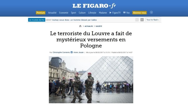 Le Figaro: Terrorysta z Paryża dostał przelewy z Polski