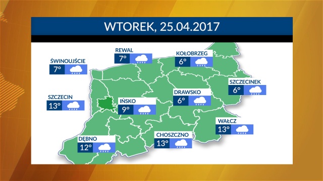 We wtorek słaby deszcz w całym regionie i niestety zimniej, bo od 6 do 9 stopni w regionie do 13 w Szczecinie. To wynik wiatru jaki we wtorek będzie wiał nad morzem. Niestety taka pogoda utrzyma się przez kilka najbliższych dni.
