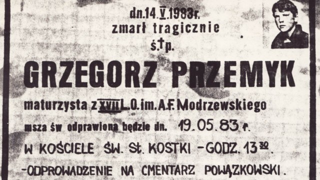 34 lata temu w Warszawie zmarł Grzegorz Przemyk, maturzysta śmiertelnie pobity przez milicjantów. Był synem poetki i działaczki opozycyjnej w PRL, Barbary Sadowskiej. Miał 19 lat.