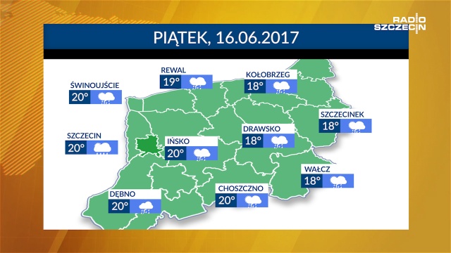 Piątek zapowiada się deszczowo w całym regionie. Temperatury od 18 do 20 stopni Celsjusza.
