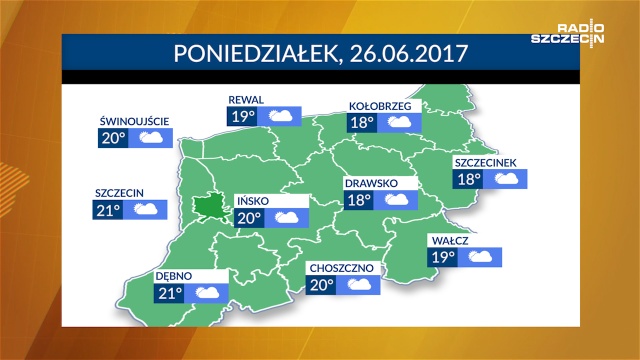 Początek tygodnia zapowiada się ciepły, ale niestety pochmurny. Temperatury w regionie utrzymywać się będą w granicach 18-21 stopni Celsjusza.