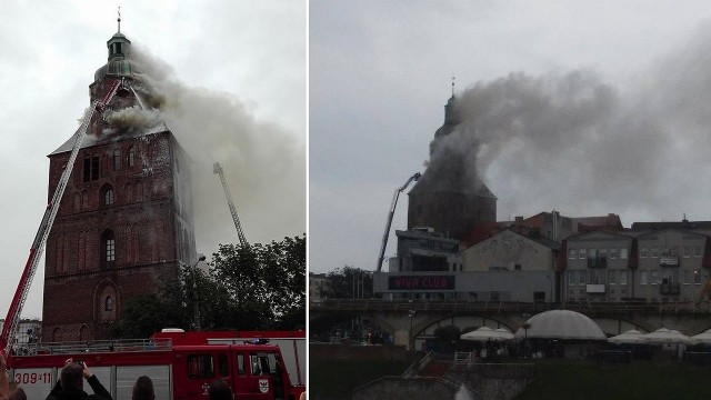 Konstrukcja trzymająca dzwony gorzowskiej katedry trzyma się mocno, wieża ucierpiała wewnątrz, ale mury są całe. To najnowszy raport strażaków, którzy cały czas dogaszają wierzę katedralną w Gorzowie Wielkopolskim.