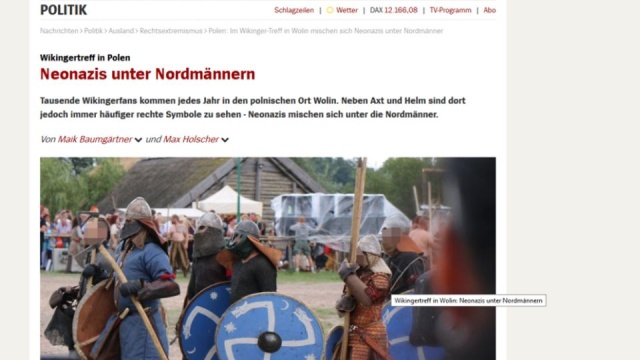 Teza niemieckiego tygodnika jest absurdalna - mówi organizatorka Festiwalu Słowian i Wikingów. Der Spiegel napisał, że impreza w Wolinie przyciąga neonazistów, a dowodem na to ma być m.in. kołowrót słowiański, który widoczny jest na tarczach rekonstruktorów.