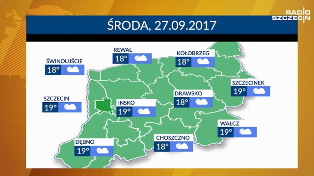 Środa będzie pogodna i całkiem ciepła. W ciągu dnia termometry w regionie będą wskazywać od 18 do 19 stopni Celsjusza, a zza chmur wyjrzy słońce. Nie powinno padać.