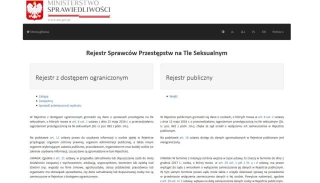 Ten system, ma zwiększyć poczucie bezpieczeństwa wśród Polaków. Na stronie Ministerstwa Sprawiedliwości działa już rejestr sprawców przestępstw na tle seksualnym.