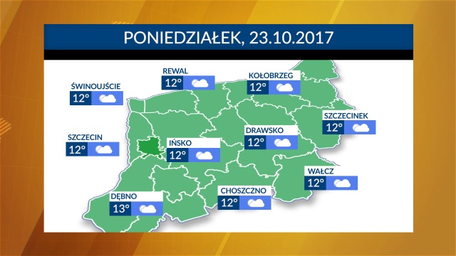Przed nami pochmurny i chłodny poniedziałek. W ciągu dnia termometry w regionie będą wskazywać od 12 do 13 stopni Celsjusza. Przydadzą się parasole, bo miejscami może przelotnie popadać deszcz.