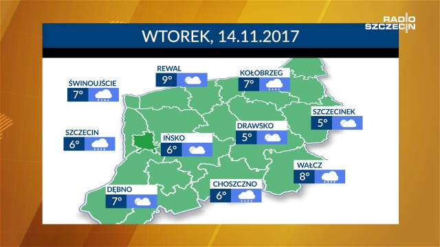 Będzie pochmurno, przelotnie spadnie deszcz. Na spacer ubierzcie się ciepło i zabierzcie parasole - termometry pokażą od 5 do 9 stopni może wiać chłodny, nieprzyjemny wiatr.