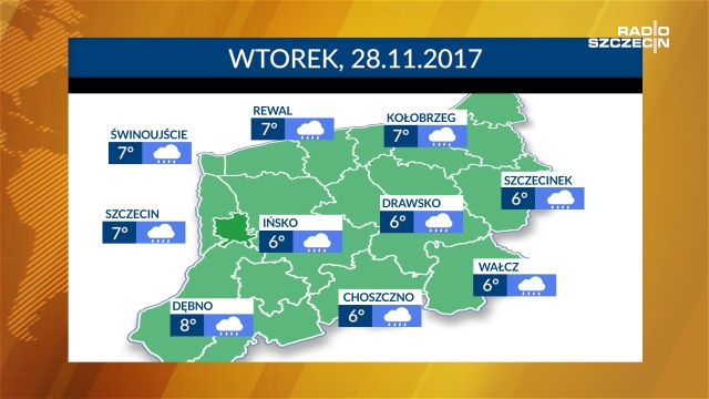We wtorek w ciągu dnia możliwe są opady deszczu. Termometry w regionie będą wskazywać od 6 do 8 stopni Celsjusza. Najchłodniej będzie na wschodzie województwa, a najcieplej na południu i zachodzie.