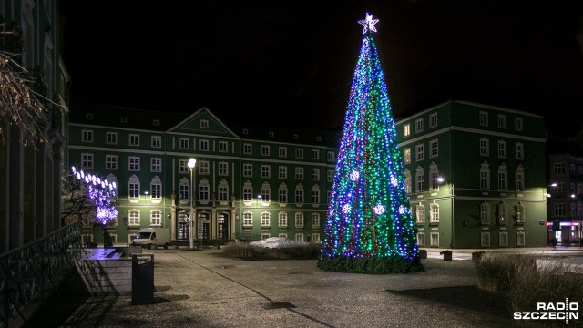 Tradycyjnie w mikołajki rozbłysły światełka na miejskiej choince przed szczecińskim magistratem. Świąteczne drzewko jest ozdobione 10 tysiącami lampek i łańcuchów diodowych w kolorach: czerwonym, niebieskim, zielonym i białym.