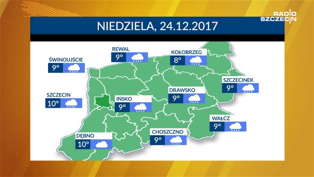 Pochmurno, deszczowo, ale całkiem ciepło - taka pogoda szykuje się w Wigilię. W ciągu dnia termometry w regionie będą wskazywać od 8 do 10 stopni Celsjusza.