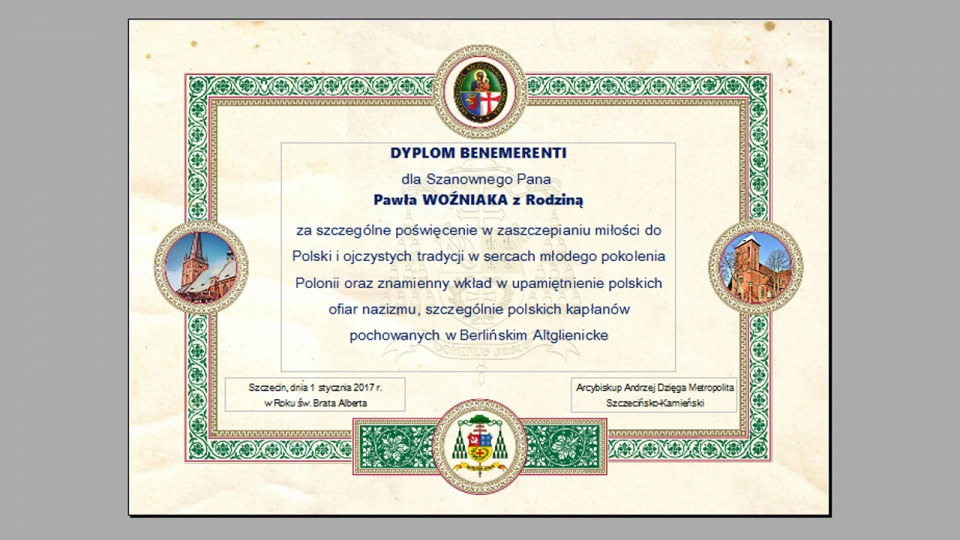 "Dyplomy Benemerenti" przyznawane są za działalność urzeczywistniającą wartości ewangeliczne.