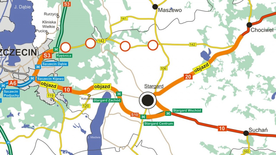 Mapa objazdów. Mat. ZZDW Koszalin