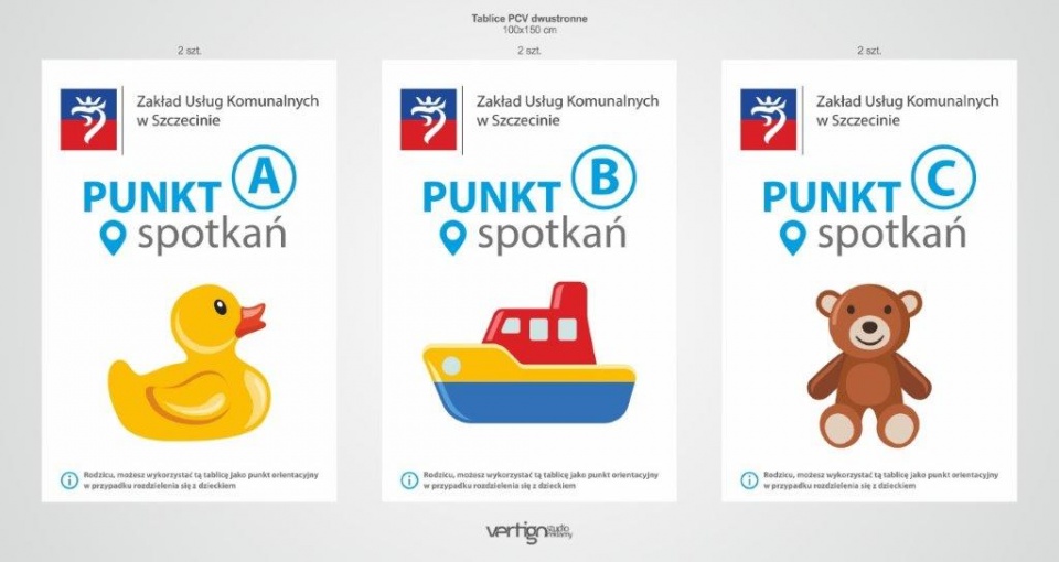 Tablice, na których widnieje miś, kaczka lub statek, staną na Arkonce i Głębokim w Szczecinie. Będą służyły jako "punkty odniesienia". Mat. ZUK Szczecin