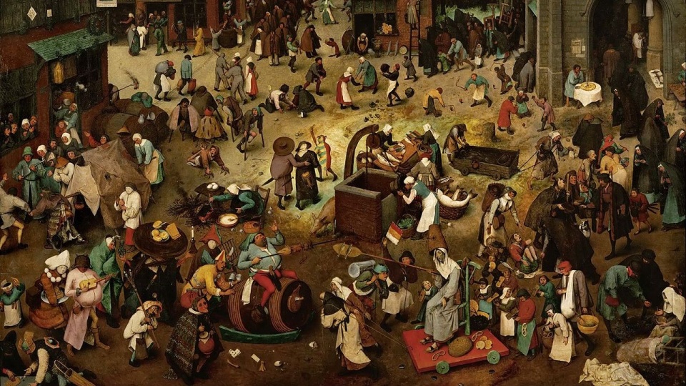 Walka karnawału z postem – obraz niderlandzkiego malarza Pietera Bruegla, powstały w 1559, obecnie znajduje się w Muzeum Historii Sztuki w Wiedniu; namalowany techniką olejną na desce o wymiarach 118x164,5 cm; źródło: pl.wikipedia.org/wiki/Walka_karnawa%C
