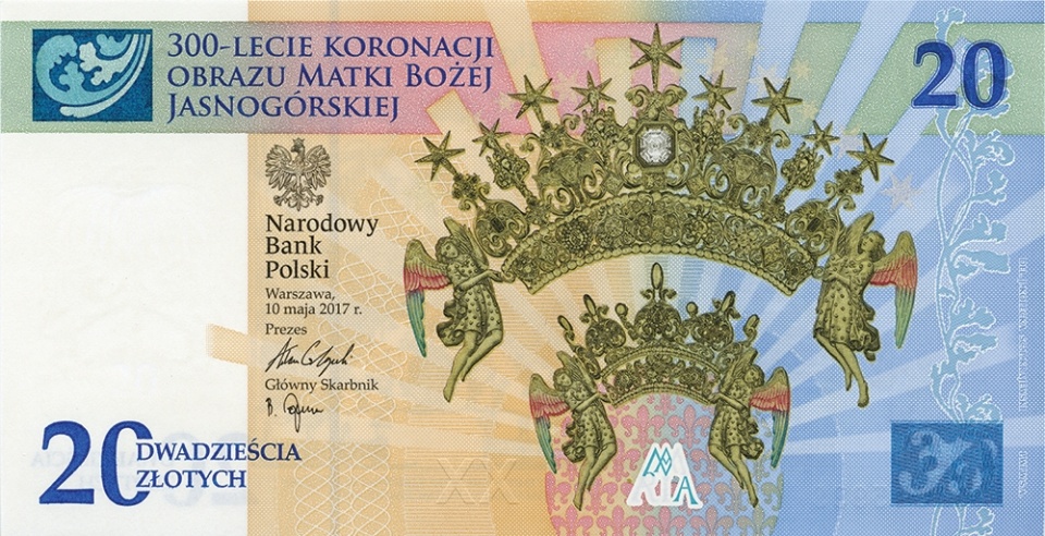 Z okazji jubileuszu także Narodowy Bank Polski wydał specjalny, kolekcjonerski banknot o nominale 20 złotych. Źródło: www.nbp.pl