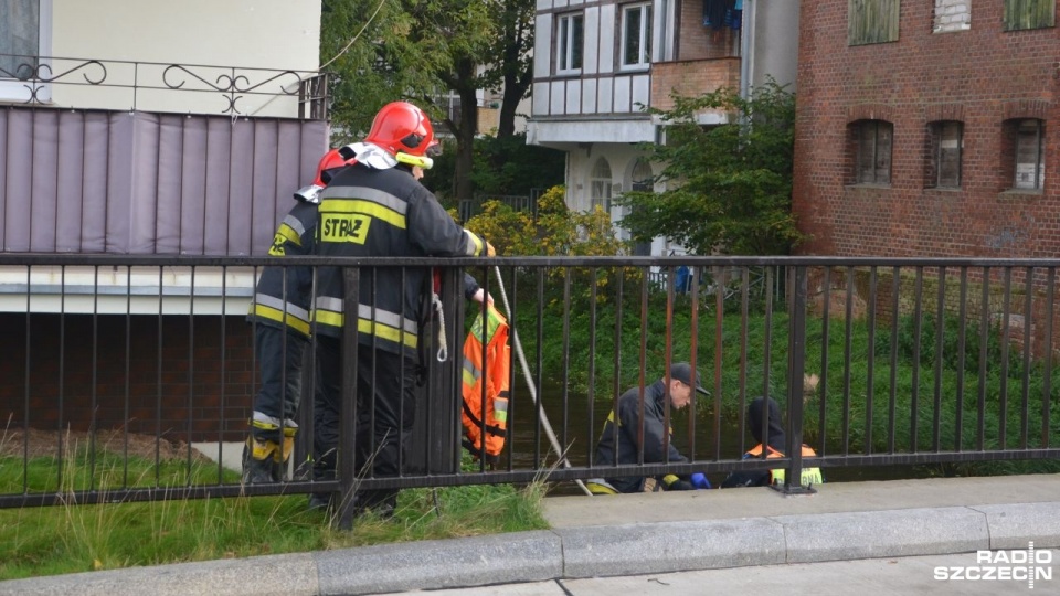 Policja w miejscu wyłowienia ciała kobiety. Fot. Przemysław Polanin [Radio Szczecin]