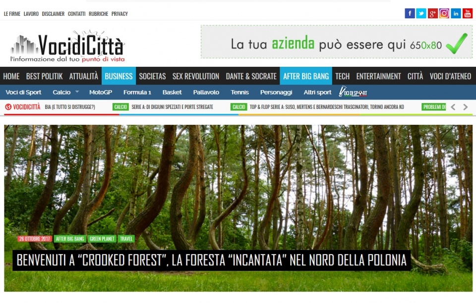 Portal vocedicitta.it opublikował tekst o "Krzywym Lesie" pod Gryfinem. Źródło: www.vocidicitta.it