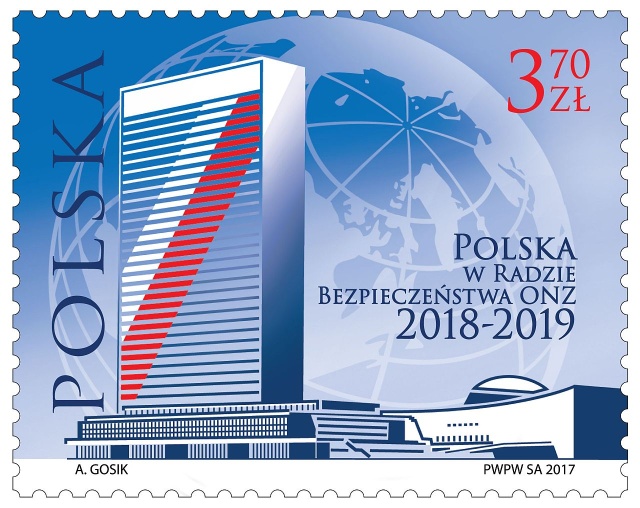 Poczta Polska uczciła okolicznościowym znaczkiem udział naszego kraju w pracach Rady Bezpieczeństwa Organizacji Narodów Zjednoczonych.