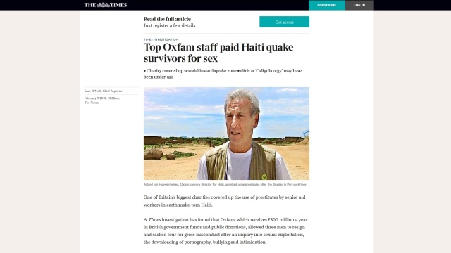 Brytyjska gazeta The Times pisze, że jedna z największych organizacji charytatywnych świata - Oxfam, zatuszowała aferę w której jej wysoko postawieni pracownicy mieli korzystać z usług prostytutek.