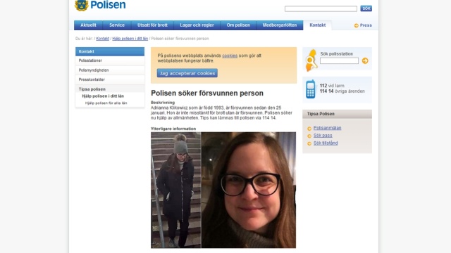 Szwedzka policja poszukuje 24-letniej Polki. Kobieta zaginęła pod koniec stycznia w Sztokholmie.