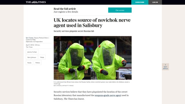 Brytyjskie służby namierzyły tajne laboratorium, gdzie powstał nowiczok - pisze The Times.
