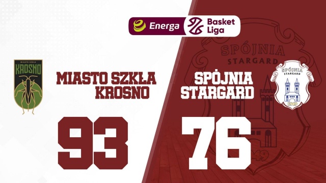 Stargardzianie przegrali w sobotę na wyjeździe z zespołem Miasto Szkła Krosno 76:93 w 8. kolejce rozgrywek o mistrzostwo Polski. O końcowej klęsce beniaminka Energa Basket Ligi zadecydowała czwarta kwarta przegrana przez ekipę trenera Krzysztofa Koziorowicza 15:31.