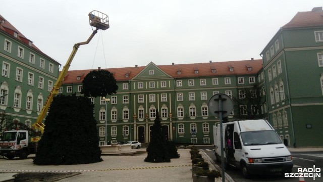 Demontują choinkę przed Urzędem Miasta Szczecin