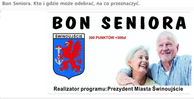 Mieszkańcy Świnoujścia, którzy ukończyli 65 lat, od poniedziałku mogą składać wnioski o Bon Seniora.