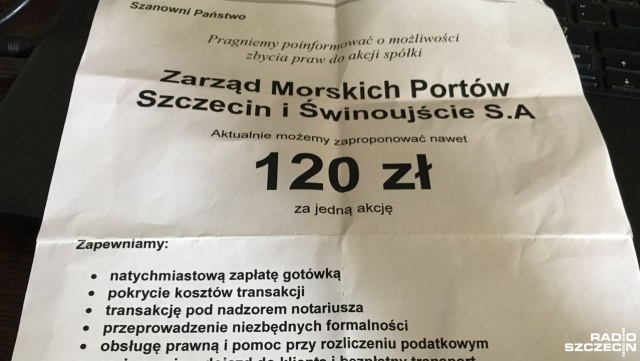 Ktoś skupuje akcje szczecińskiego portu, jego władze ostrzegają: to oszustwo. Ofertę dostali byli pracownicy Zarządu Morskich Portów Szczecin-Świnoujście, którym przysługiwały akcję spółki.