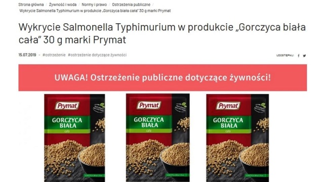 Salmonella w gorczycy Prymatu. Główny Inspektorat Sanitarny ostrzega przed skażoną partią przyprawy.