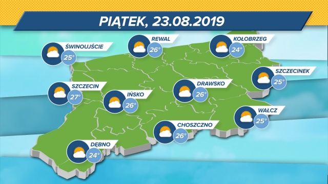 Zapowiada się piękny, letni dzień. Akurat taki, by zapamiętać go i wspominać pod koniec listopada czy na początku lutego. Termometry w regionie wskażą maksymalnie 24-27 stopni Celsjusza. Padać nie powinno. Ciśnienie wysokie.