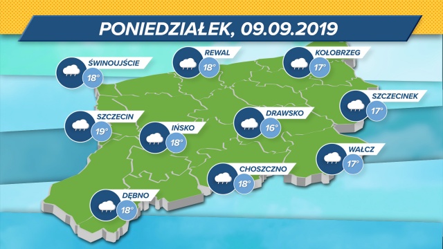 Chłodno i deszczowo w całym regionie. W środę dużo słońca i znacznie cieplej.
