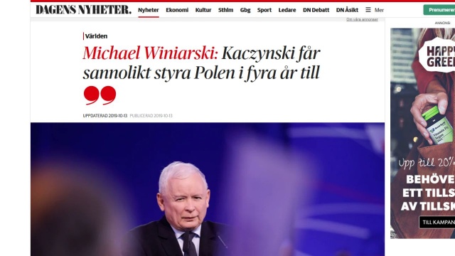Wprowadzone przez partię rządzącą ekonomiczne reformy oraz twarde stanowisko Jarosława Kaczyńskiego w kwestiach światopoglądowych miały decydujący wpływ na wynik wyborów w Polsce. Tak zgodnie podkreślają szwedzkie media w powyborczych relacjach.